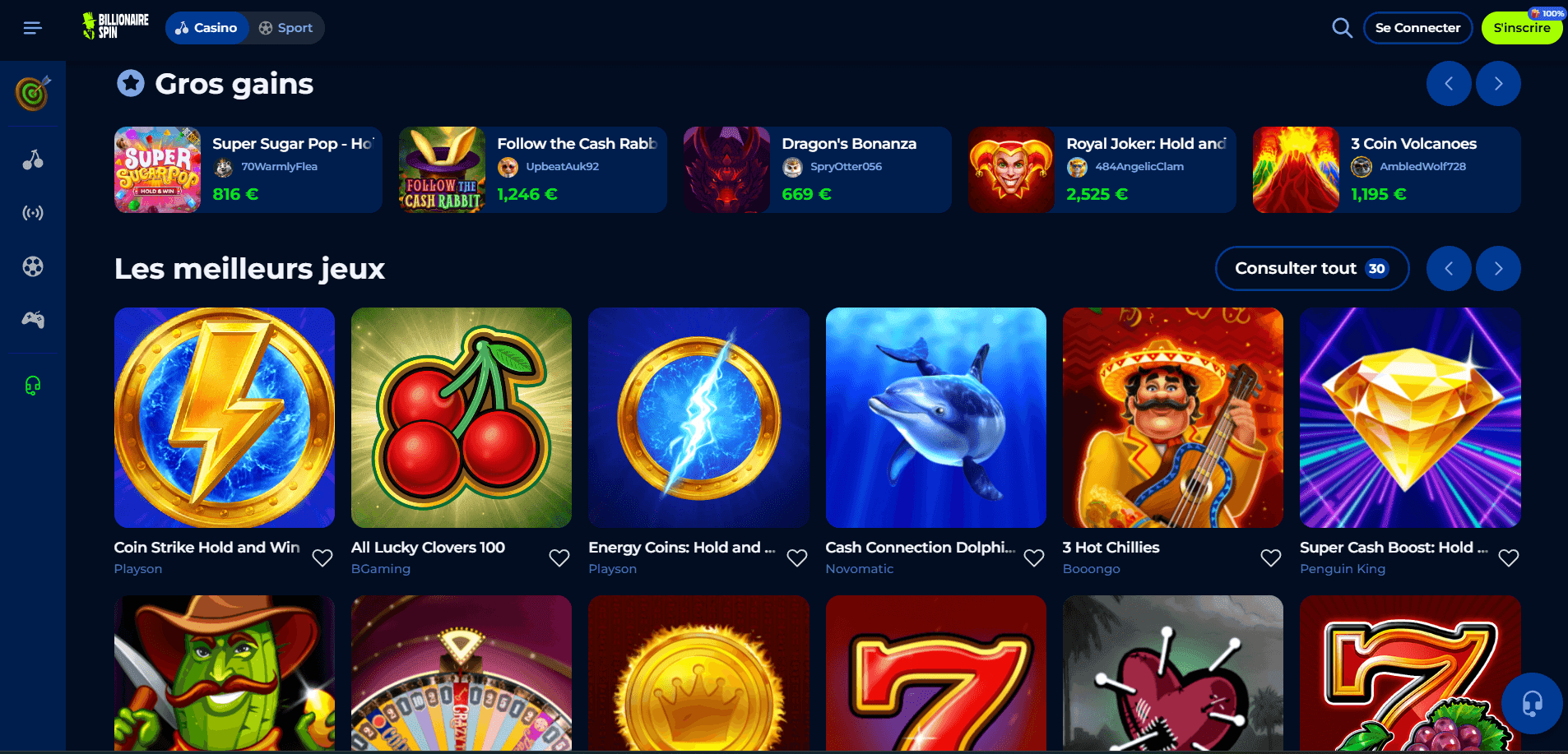Lobby casino BillionaireSpin