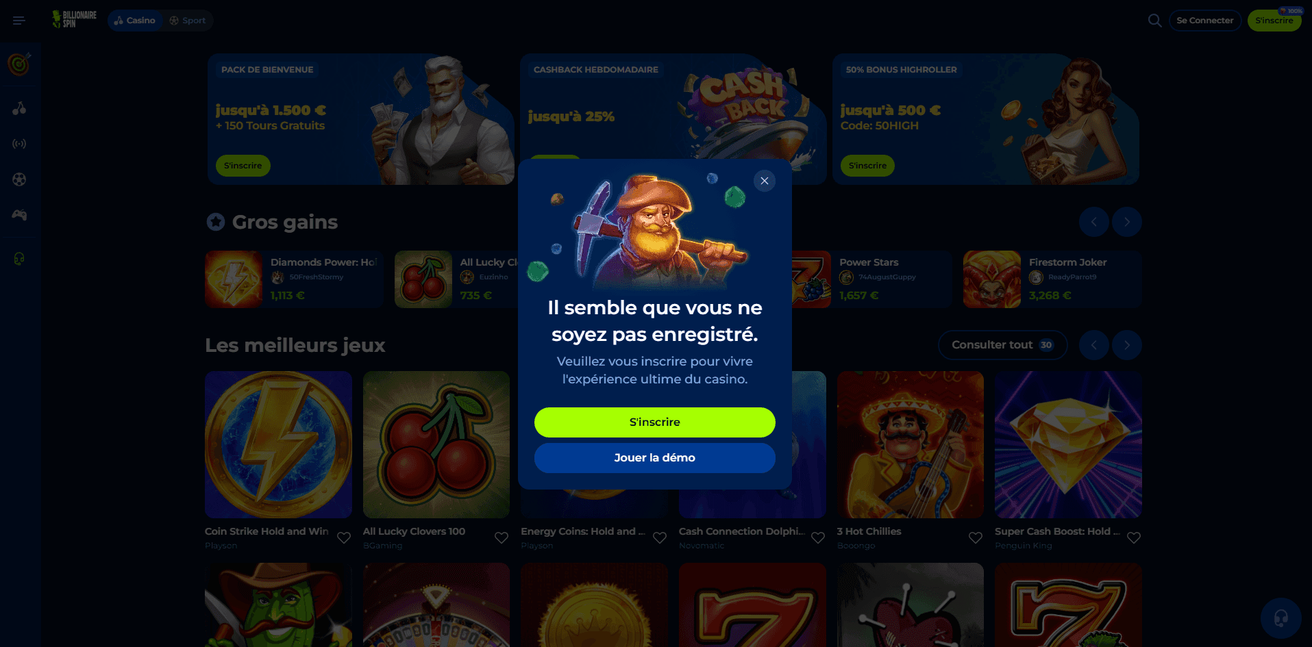 Mode démo BillionaireSpin