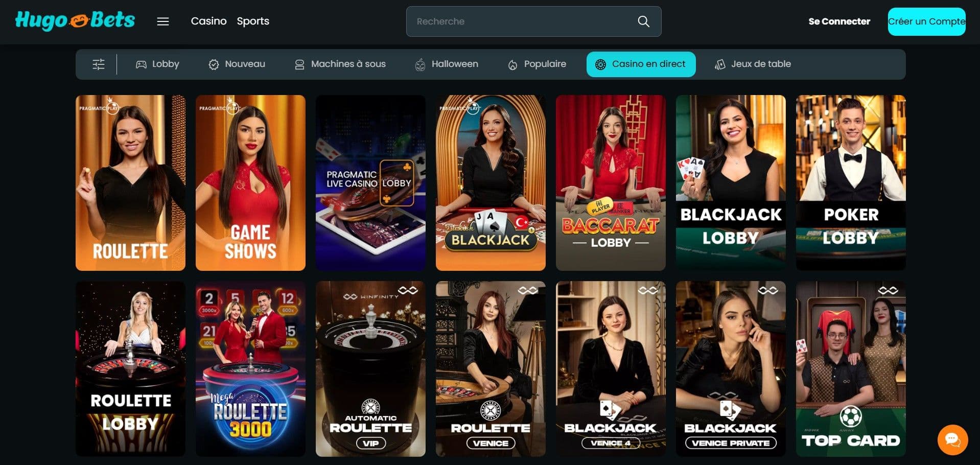 hugobets jeux en direct