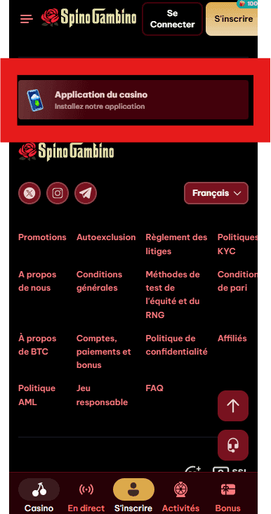 Application mobile SpinoGambino iOS
