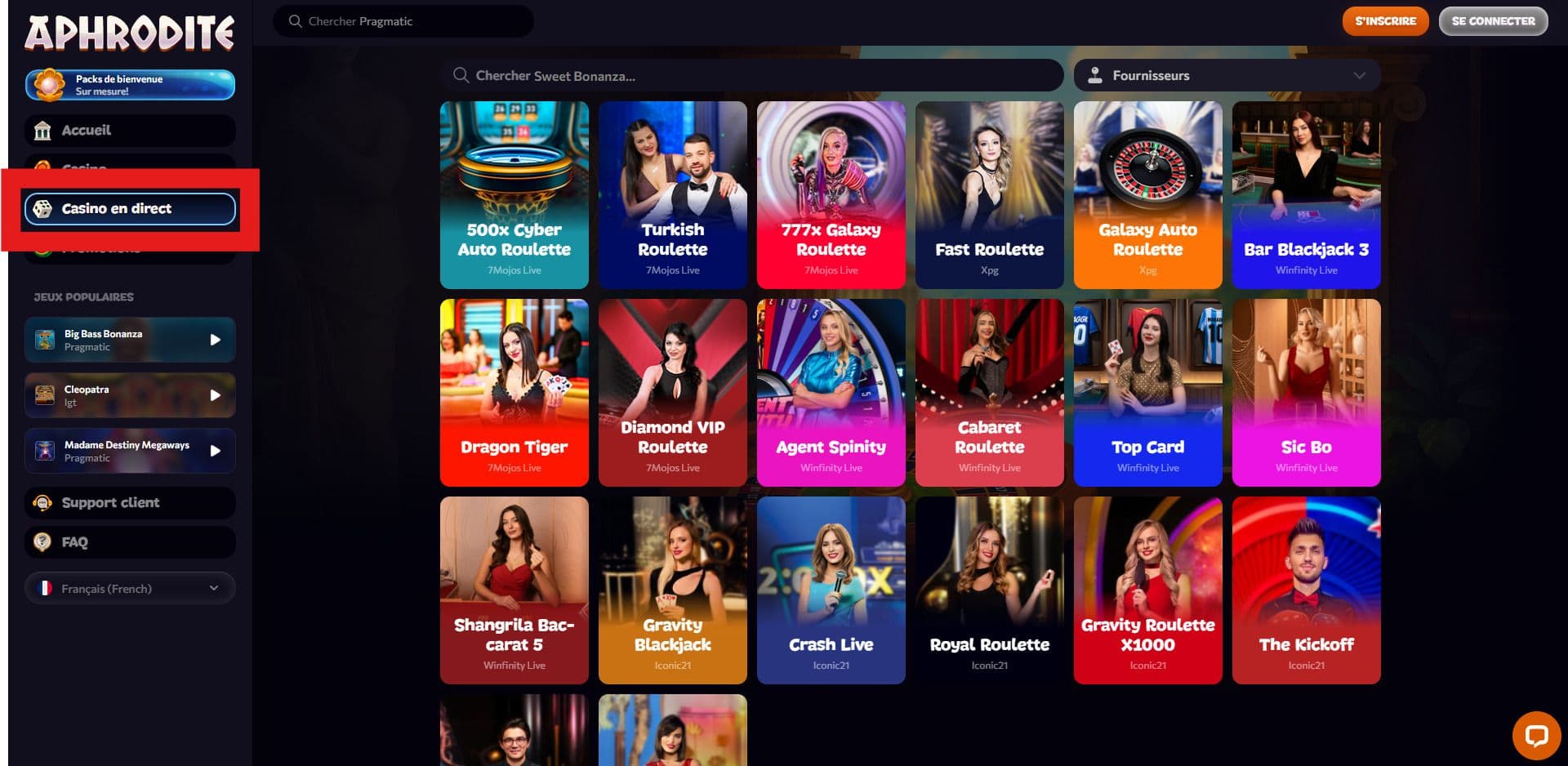 Les casinos en direct sur Aphrodite