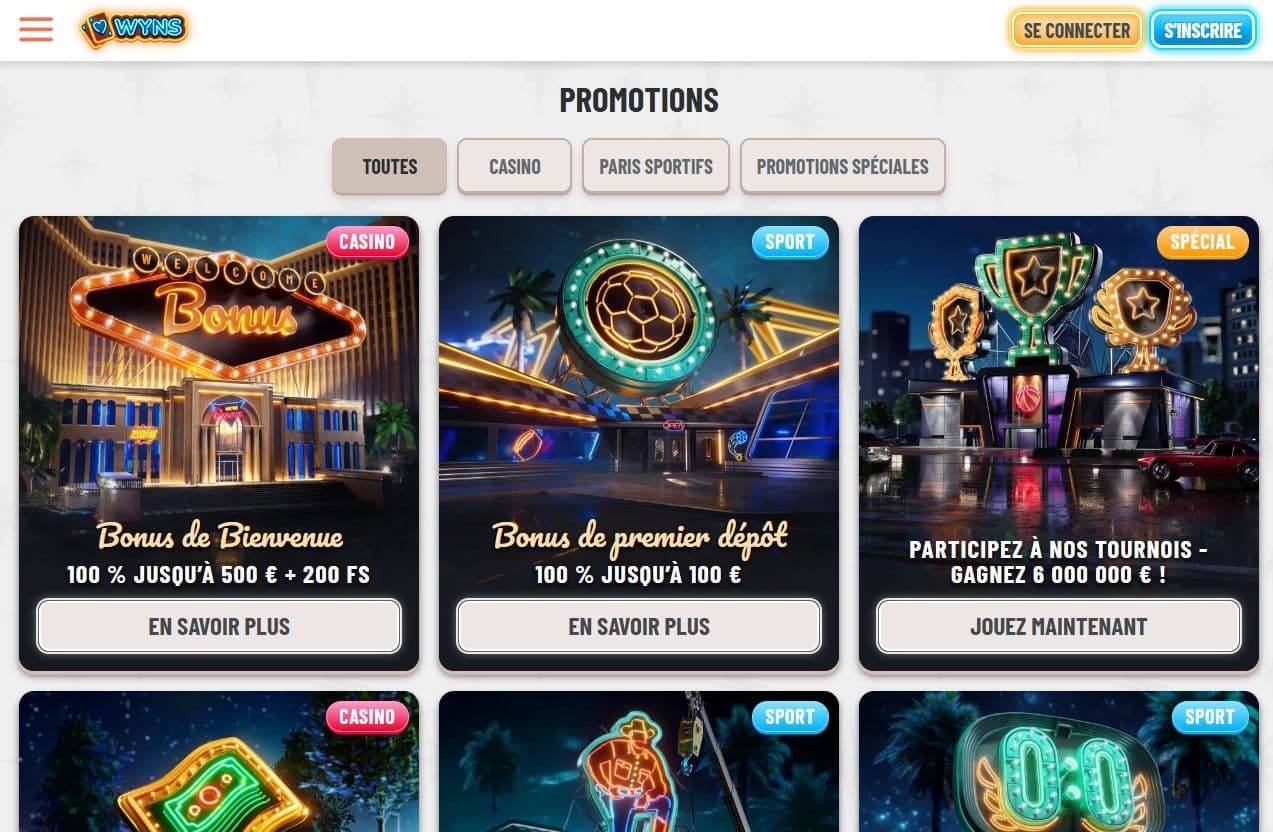 Bonus bienvenue Wyns Casino