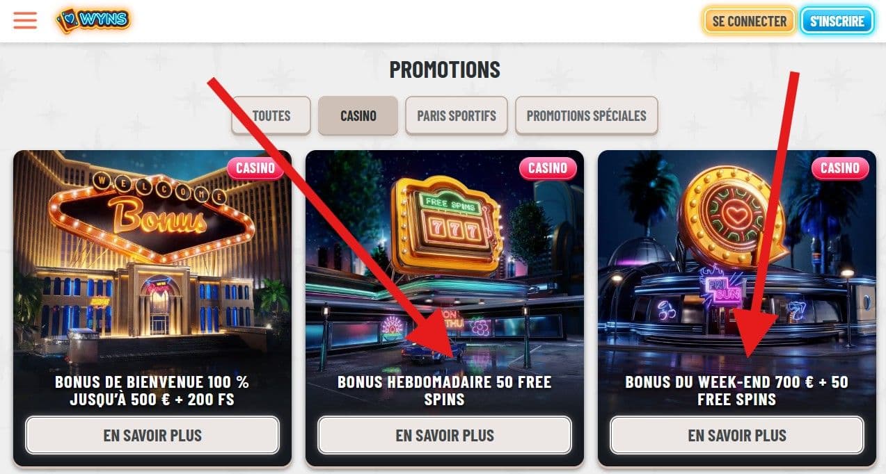 Bonus hebdomadaire Wyns Casino