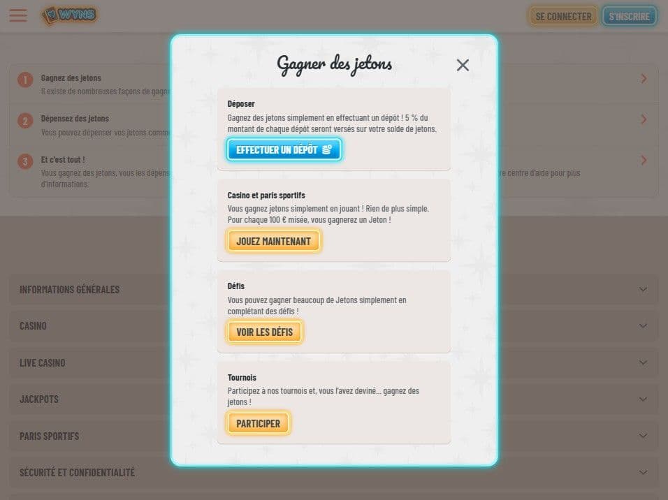 Gagner des jetons sur Wyns
