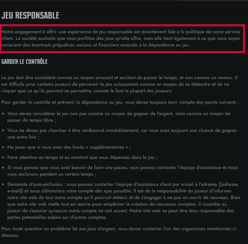 Gransino jeu responsable
