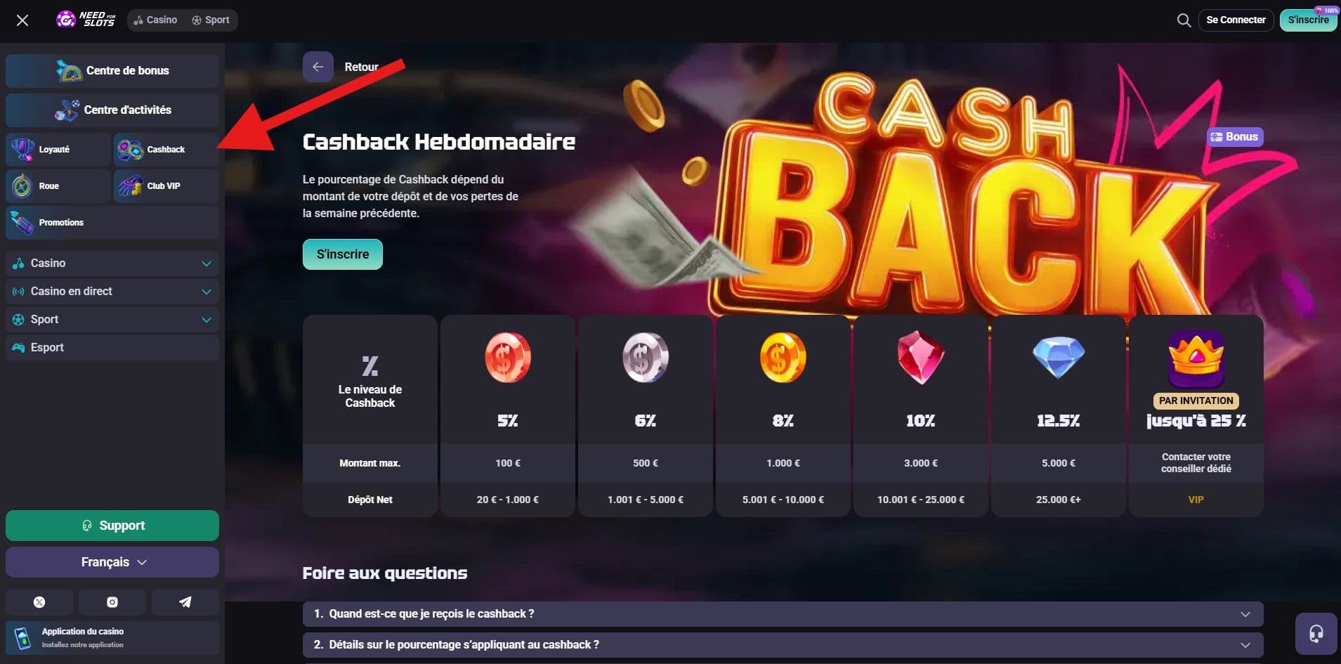 Cashback Needforslots Casino