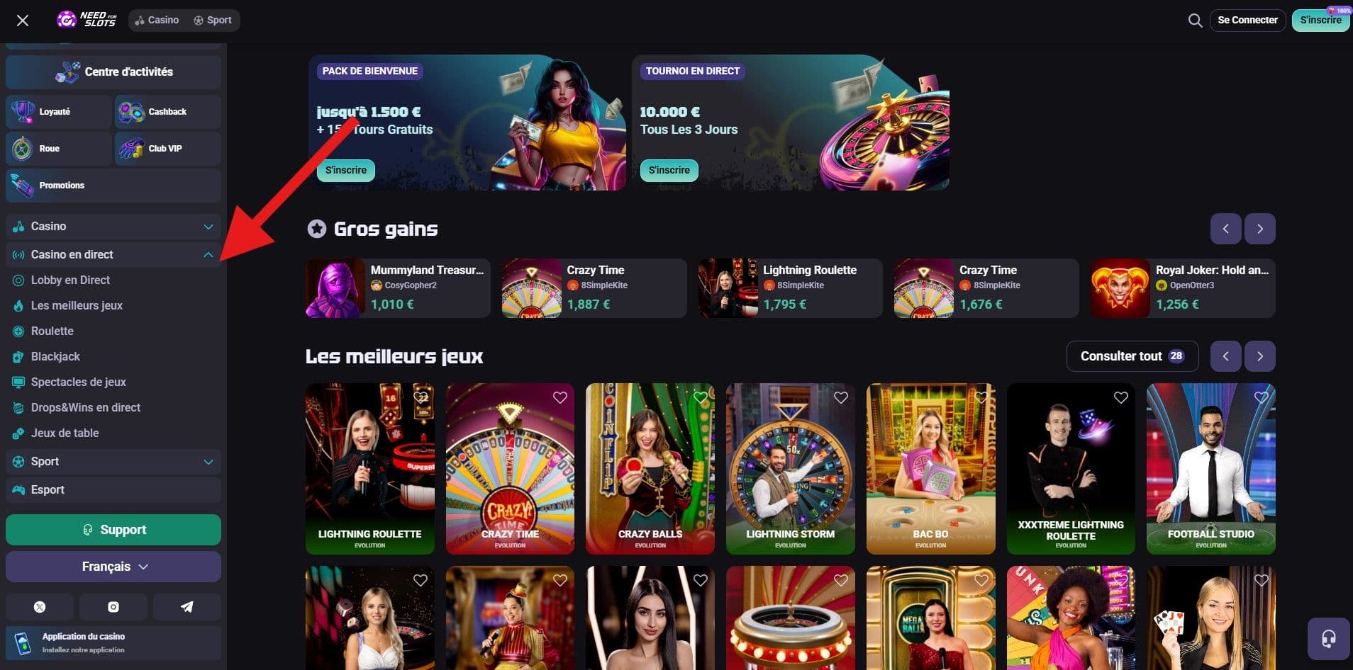 Le casino en direct de Need for slots