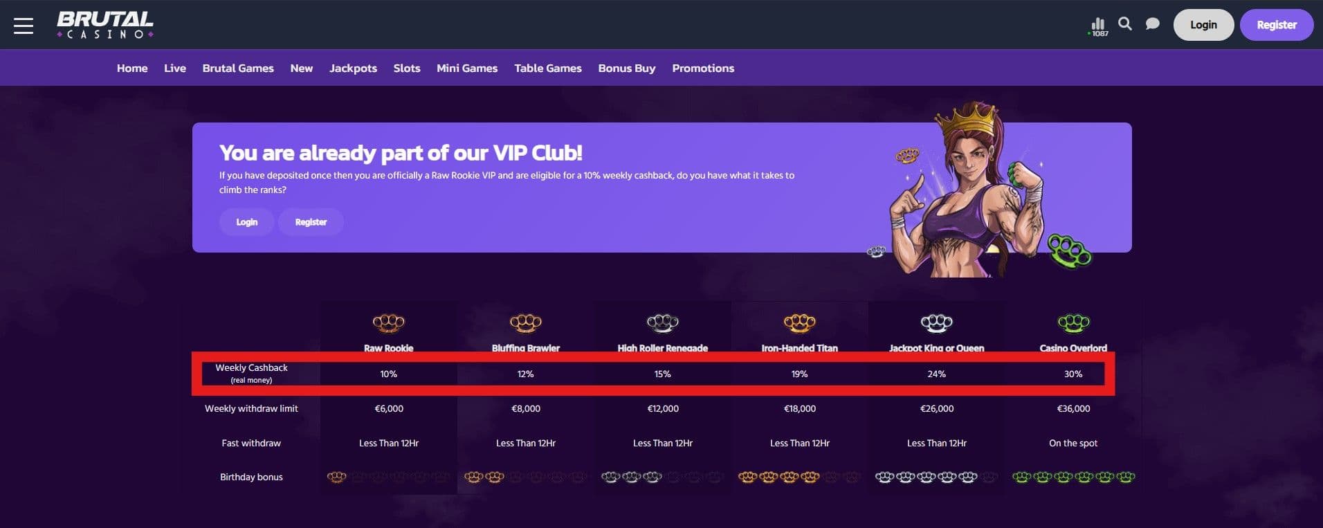 brutal casino cashback