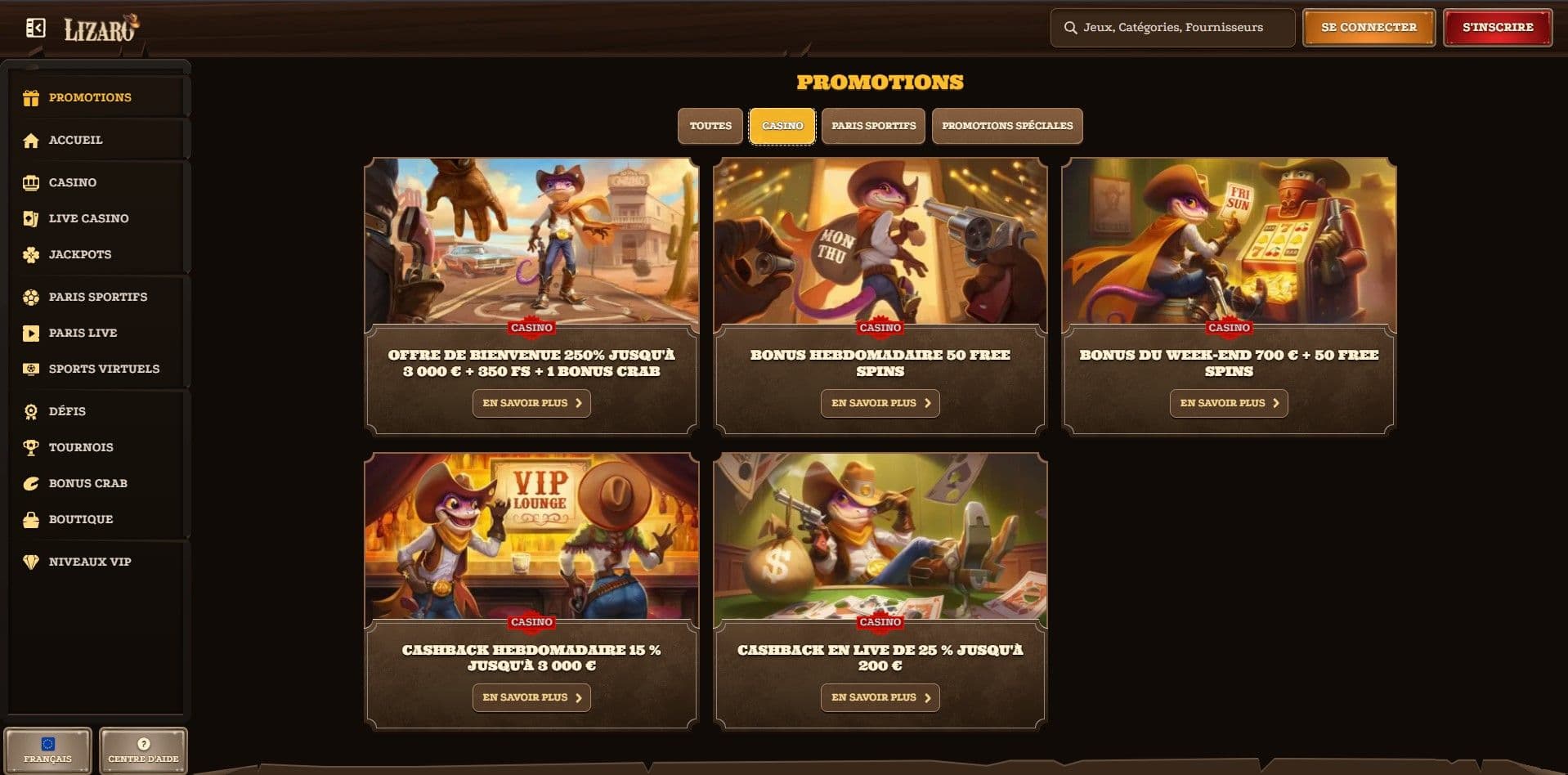 Les bonus casino de Lizaro