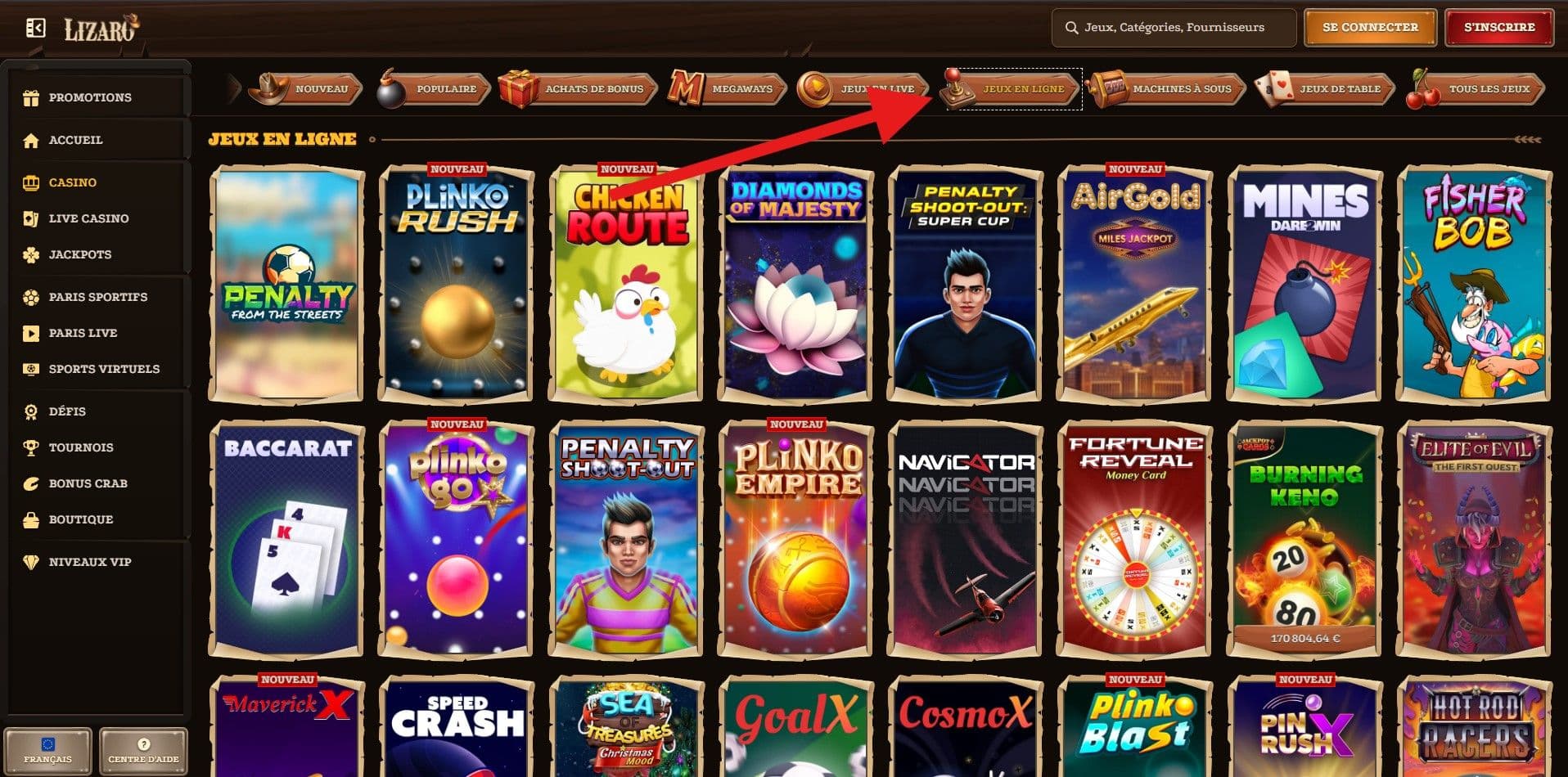 Les crash games et mini jeux de Lizaro