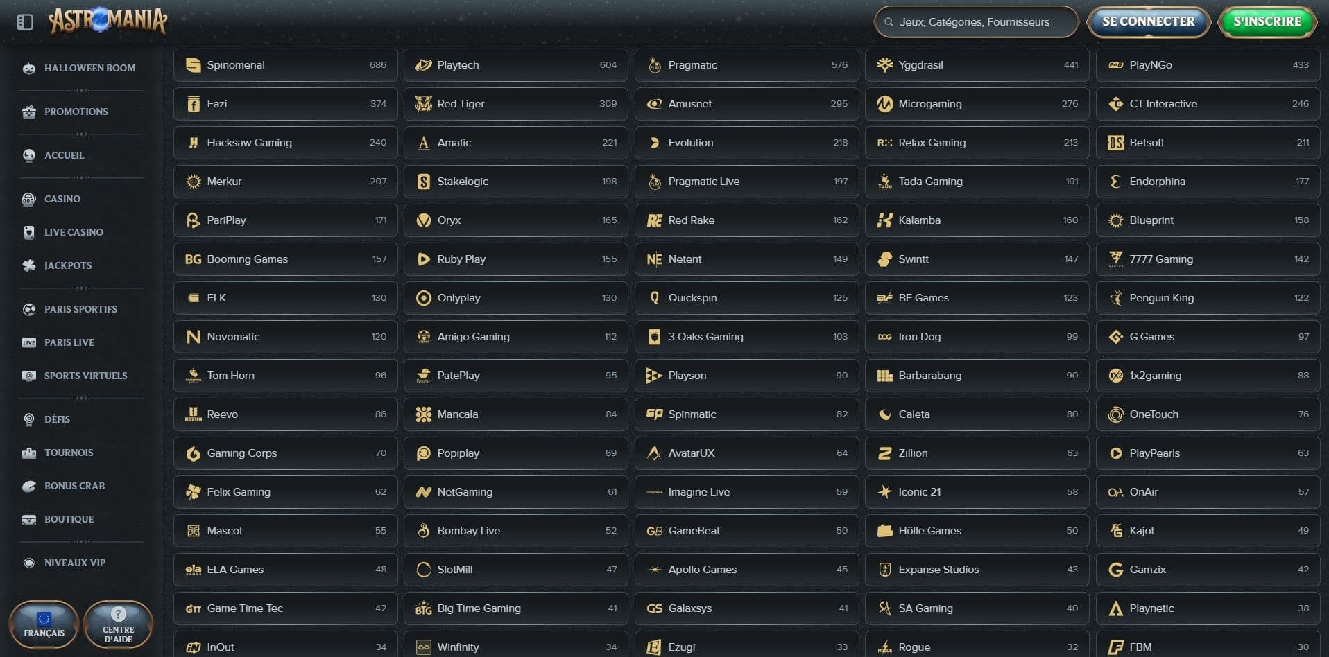 Les fournisseurs de jeux astromania
