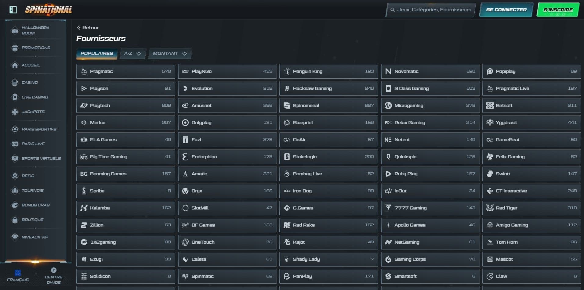 spinational fournisseurs jeux