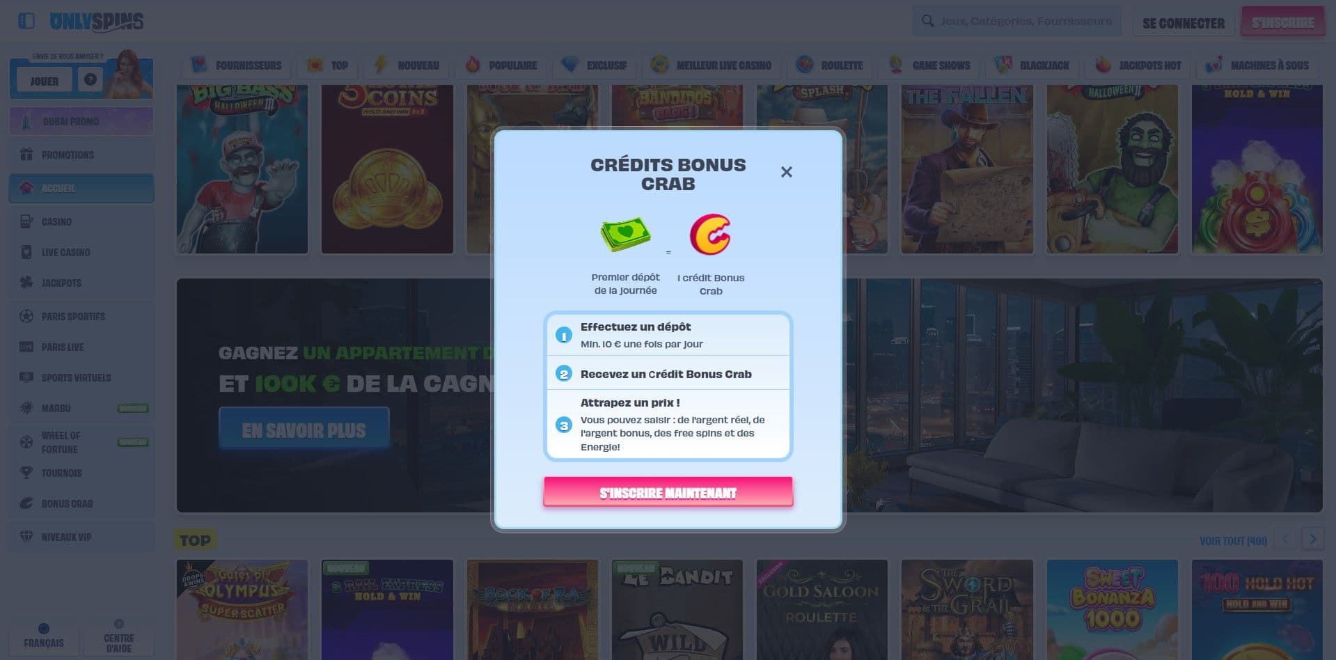 onlyspins bonus crab