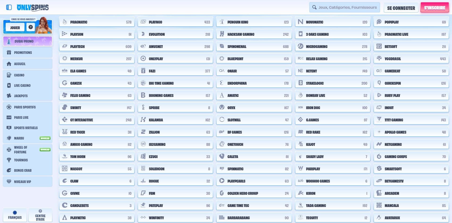 Onlyspins fournisseurs de jeux