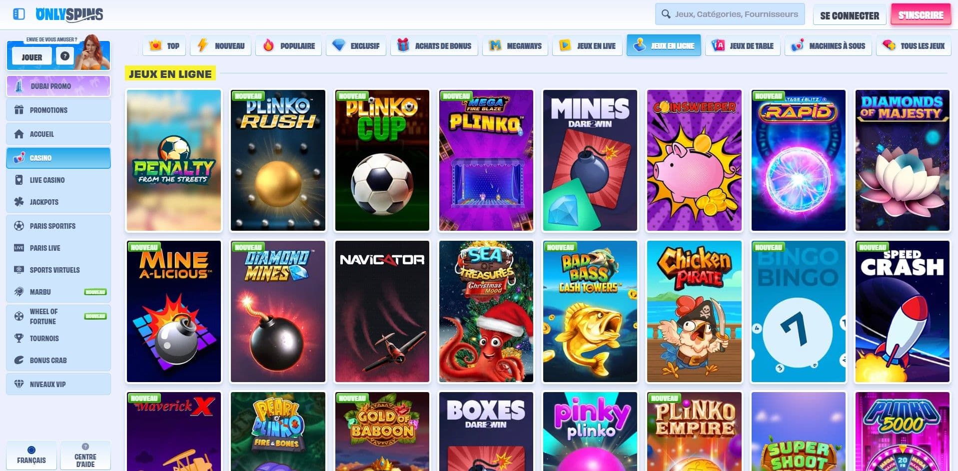 Onlyspins mini jeux et crash games