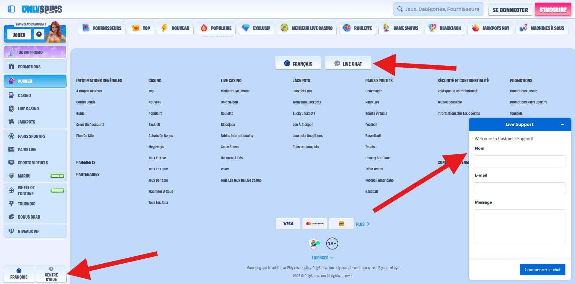 onlyspins support client