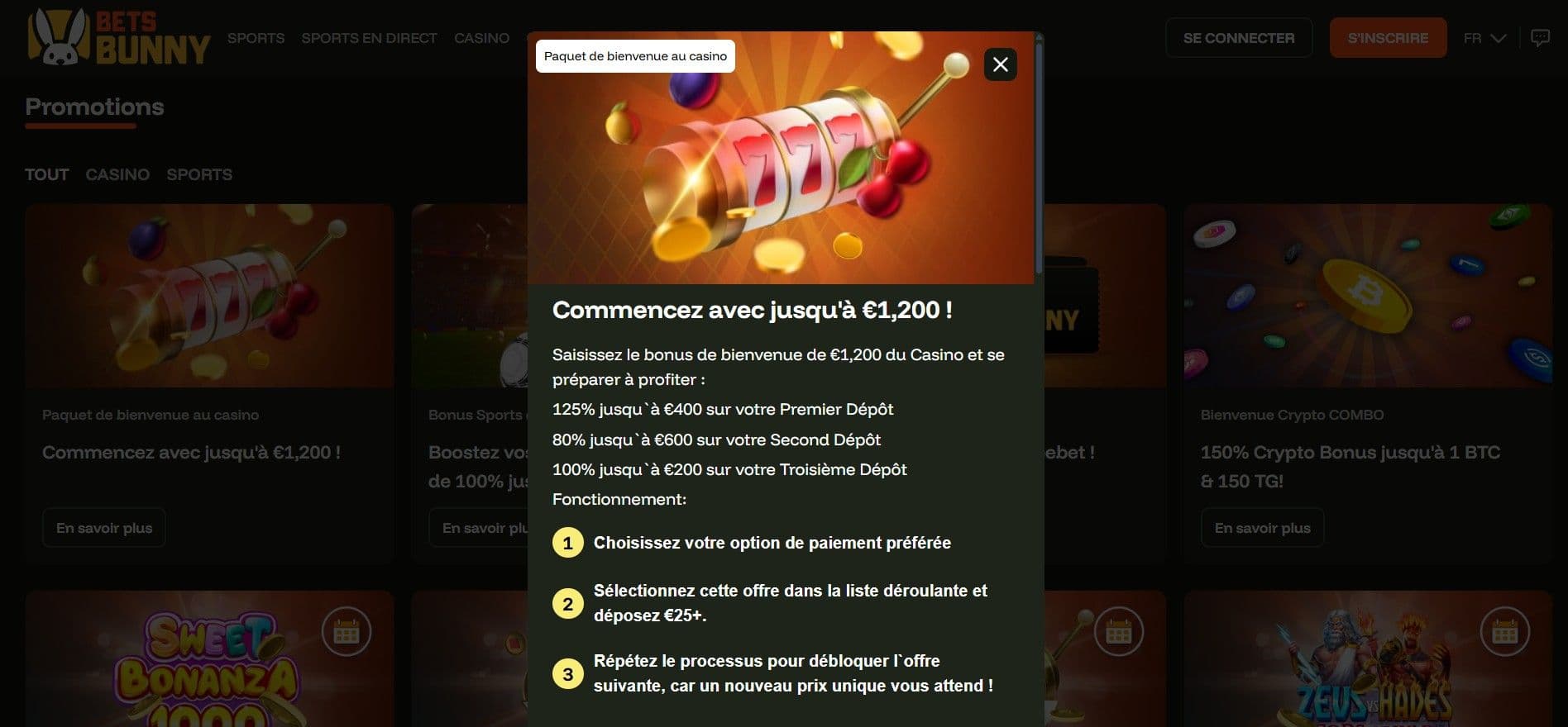 Bets bunny bonus bienvenue